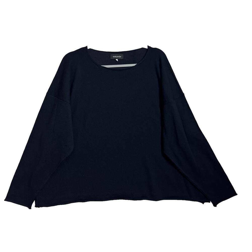 NWT Eskandar Women's O/S Navy Merino Wool Knit Long Sleeve Relaxed Sweater
